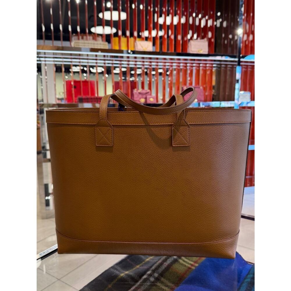 ❌sold-Burberry Brown Pebbled Leather Tote Bag House Check New - Picture 4 of 9